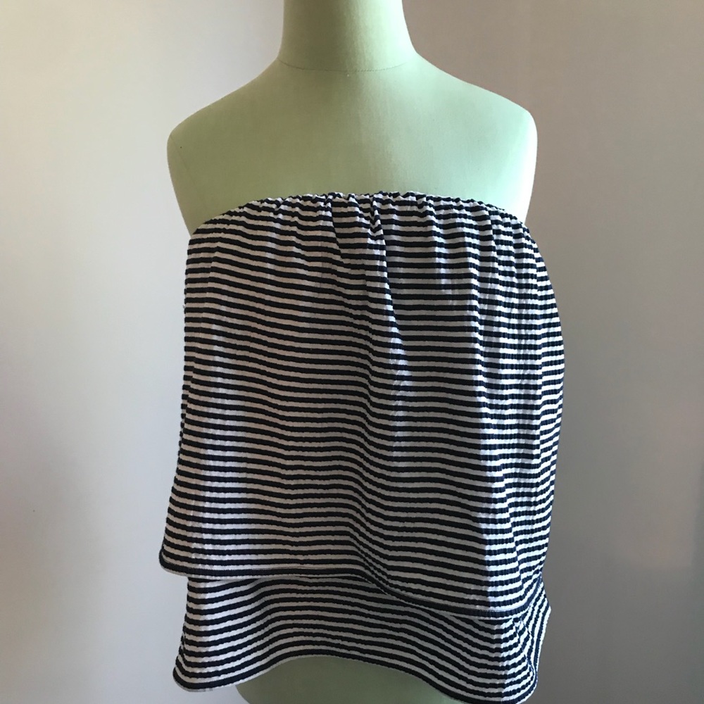 Club Monaco Double Layer Stripe Strapless Top